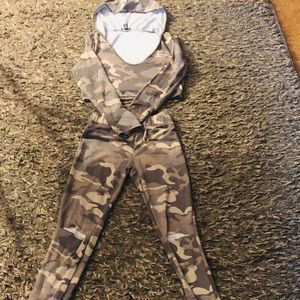 Hooded crop top with matching distressed joggers